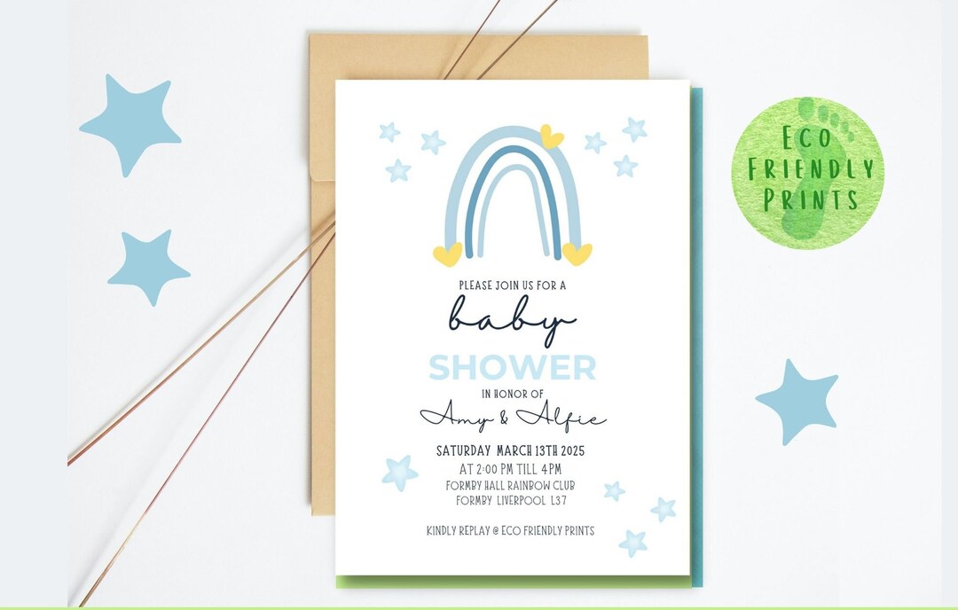 Editable Rainbow Baby Shower Invitation Boy Blue Rainbow Baby Etsy