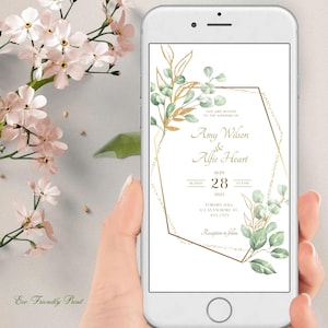 Elektronische Hochzeitseinladungsvorlage Goldlaubhochzeit e-invite Bearbeitbare Greenery-Hochzeitseinladung Digitaler Download Canva GG