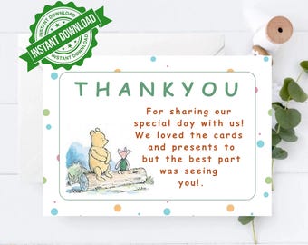 Winnie The Pooh Thank You Card Editable Template Instant Download PAP