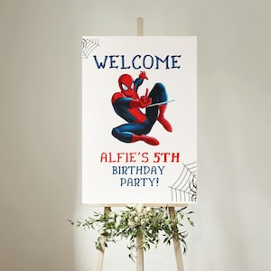Spiderman bearbeitbares Willkommensschild - jedes Alter - Party 18 x 24 und 24 x 36 "Karten Spiderman Poster BEARBEITEN SOFORTIGER DOWNLOAD, Kinderparty willkommen
