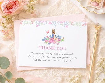 Peter Rabbit Thank You Card Template | Editable Rabbit Party Thank You Card | Printable Baby Shower Thank You Card Download