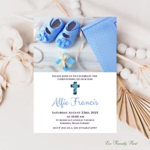 Blue Baptism Invitation Boy Editable Boy Baptism Invitation Template Blue Christening Invite EDITABLE Printable Baptism Invite