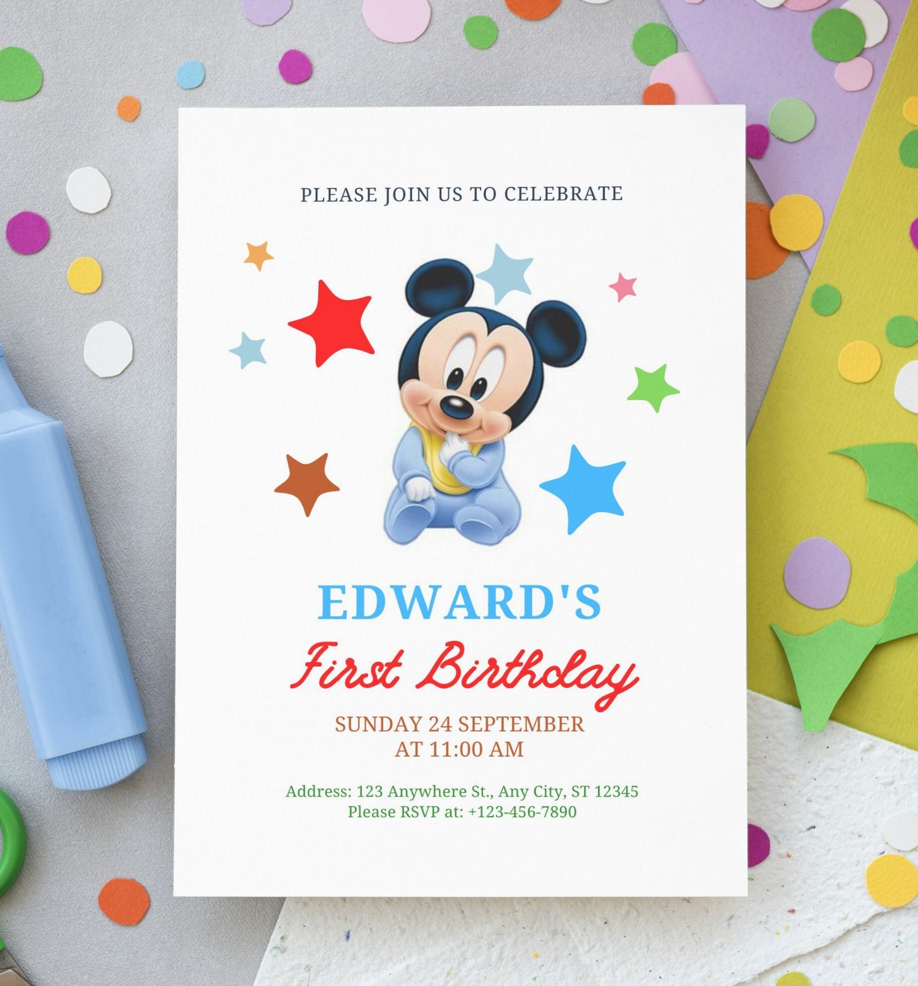 Editable Mickey Mouse Birthday Party Invitation Gender Neutral 1st Birthday  Invite Printable Template Instant Download - Etsy, image size:1838x1974