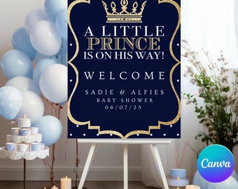 Editable A Little Prince Baby Shower Welcome Sign: Printable Canva Template