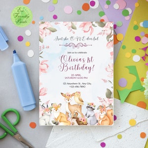 Editable Wildflower Invitation for Girl Flower Birthday Digital Invitation Template Wild Flower Invite Instant Download First Birthday Boho