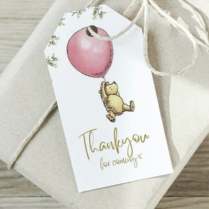 EDITABLE Winnie The Pooh Favor Tag, Girl Winnie Pooh Baby Shower, Winnie Pooh Thank You Label, Classic Pooh Baby Shower Thank You, #PPB