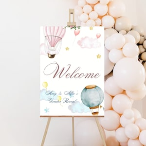 Editable Hot Air Balloon Welcome Sign Hot Air Balloon Gender Reveal Hot Air Balloon Party Decor Printable Template Digital Download HAB