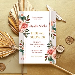 Blush Pink Floral Bridal Shower Invitation: Editable Template (Digital Download)