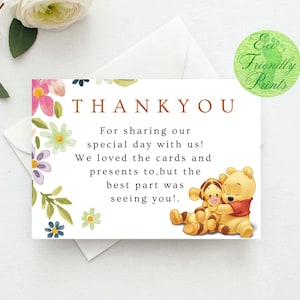 Carte de remerciement Winnie l'ourson, modèle classique de baby shower de Winnie l'ourson, anniversaire de Winnie l'ourson, classique de baby shower de Winnie l'ourson Merci PB1