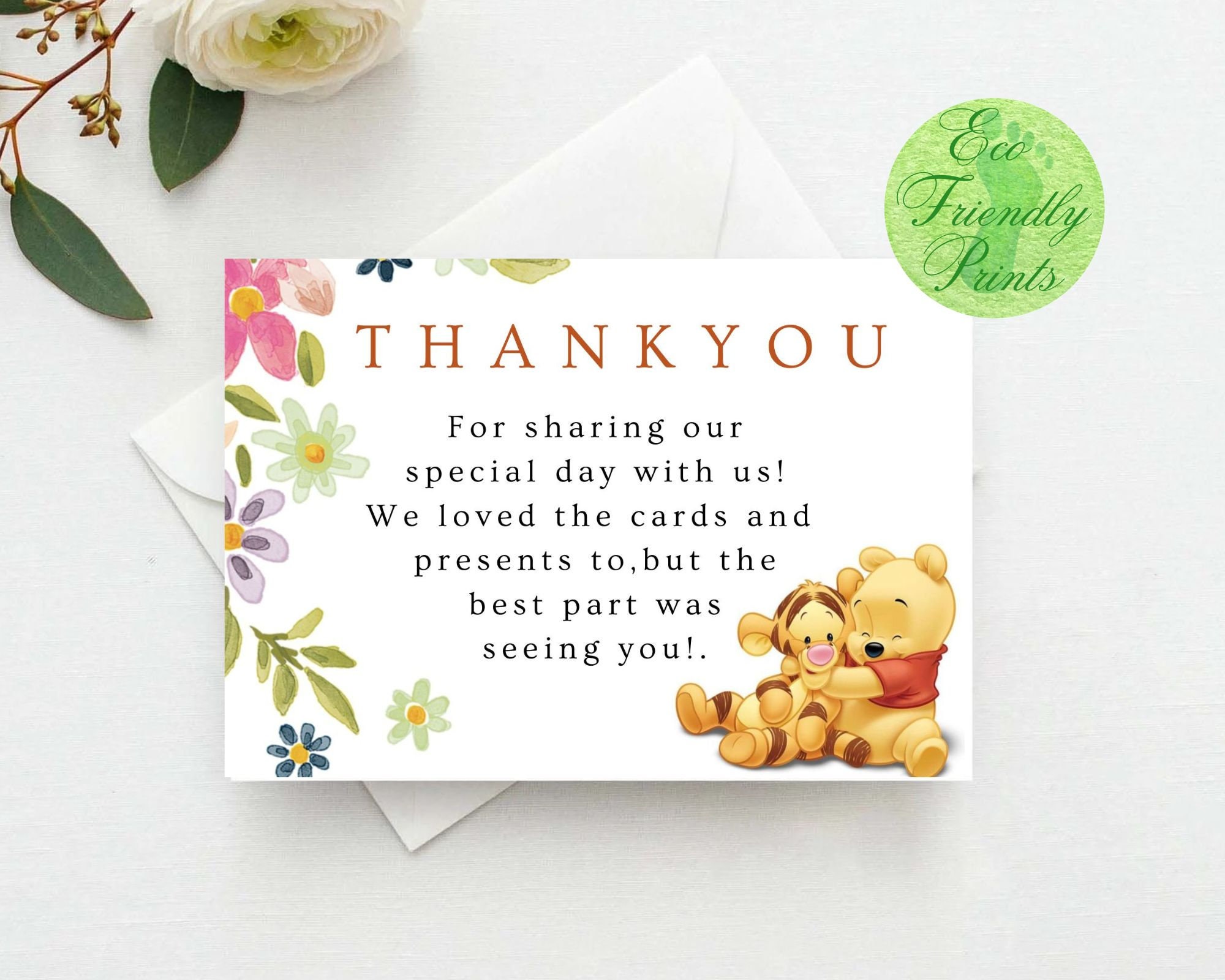 Winnie the Pooh Thank You Card, Gender Neutral Pooh Bear Printable