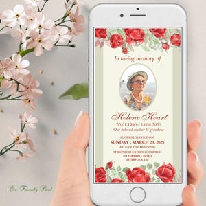 Rose Electronic Funeral Announcement, Funeral Invitation for Smartphones, Electronic Celebration of Life invitation, Editable Evite