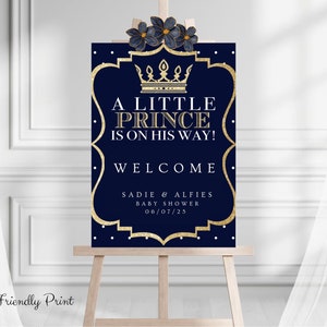 16x20 little prince baby shower welcome sign, boy little prince welcome sign, royal blue gold, boy baby shower, canva editable sign