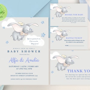 Pacchetto di inviti per baby shower Dumbo, invito modificabile per baby shower Cicogna, stampabile o digitale, invito per baby shower Elefante, BDB