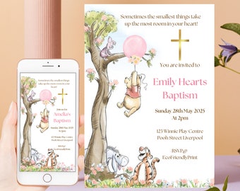 Winnie The Pooh Christening Invitation, Electronic Evite (Digital Download) PPB