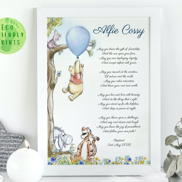 Pooh Bear Christening Poem Keepsake - Personalised Christening Poem Gift - Christening Day Gift - Winnie The Pooh Baptism Nursery Print, PBB