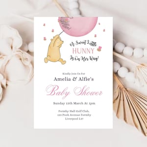 Editable Winnie The Pooh Invitation, Girl Pooh Bear Baby Shower Invite, Pooh Invitations Printable Template, Digital Download #PPB
