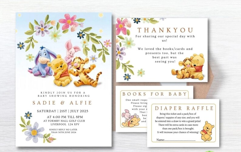 Editable Winnie the Pooh Baby Shower Evite Boy Blue Classic Etsy