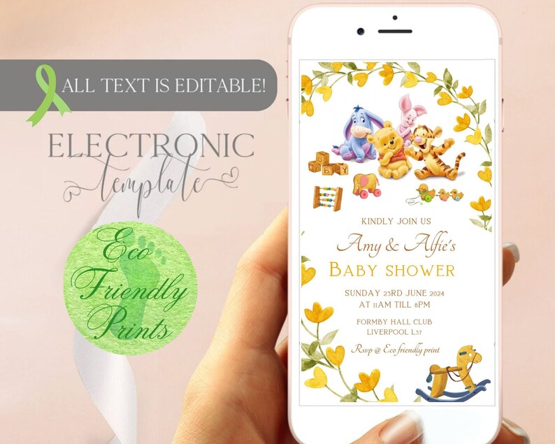 Editable Winnie the Pooh Baby Shower Evite Gender Neutral Etsy UK