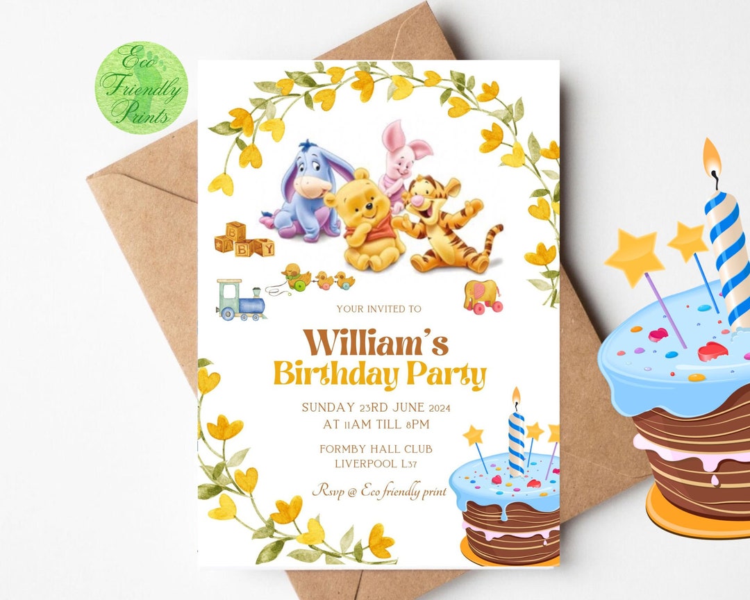 Winnie the Pooh 1st Birthday Invitation Template, Winnie the Pooh First
