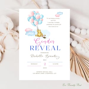 Winnie The Pooh Invitation, Winnie The Pooh Gender Reveal Invitations, Classic Winnie The Pooh Invitations, Editable Template, PR