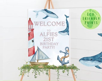 Editable Sail Boat Welcome Sign Sail Boat Birthday Boy Sail Boat Party Decor Editable Template Printable Sign, #BRN