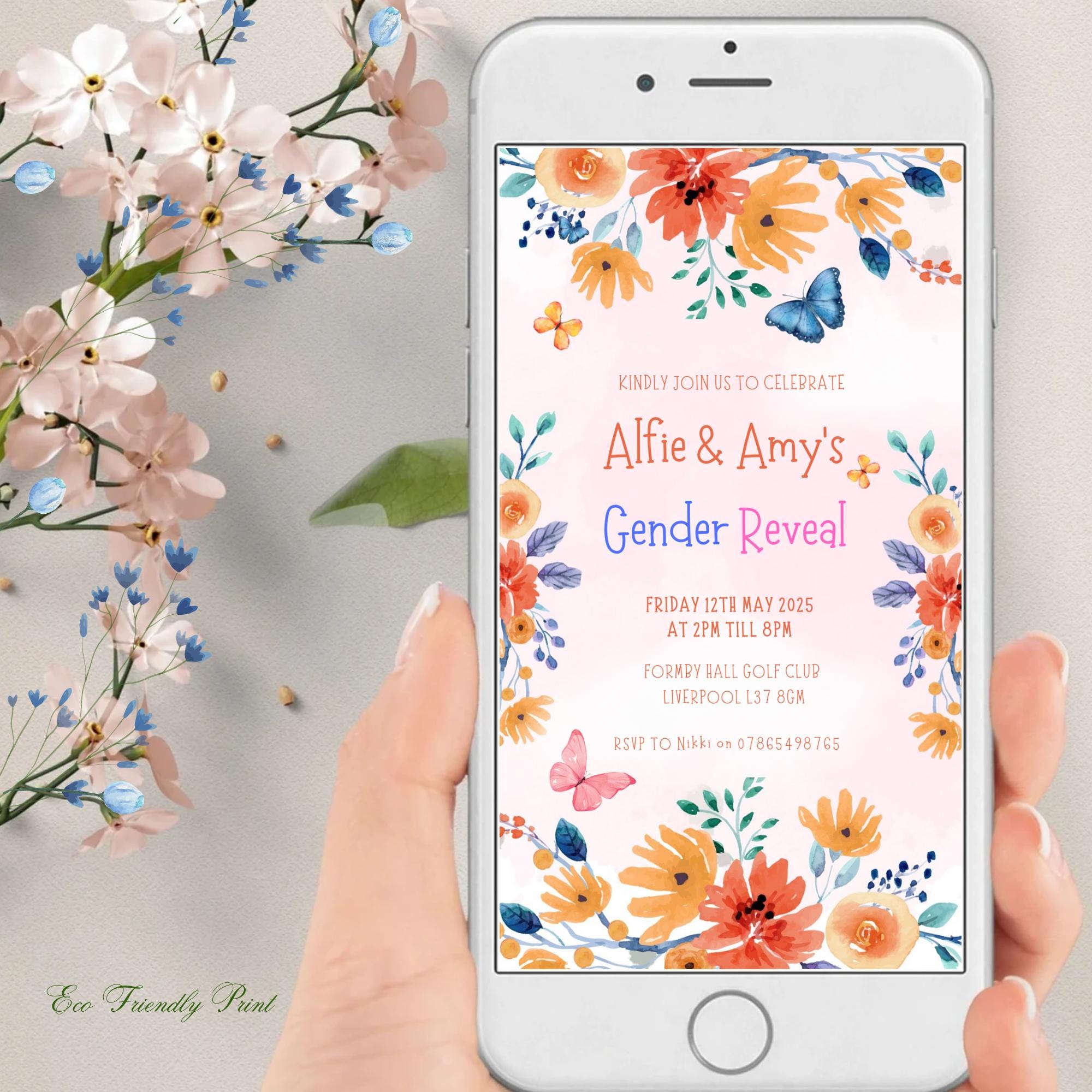Editable Digital Gender Reveal Invitation, Electronic Gender Reveal Evite, Wildflower Gender Reveal, Baby Shower Party Invitation
