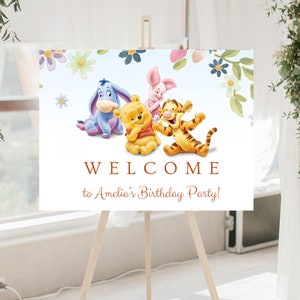 Bearbeitbares Winnie The Pooh Willkommensschild Pooh Geburtstag Gender Neutral Klassisches Winnie The Pooh Party Dekor Zeichen Canva Template Printable PB1