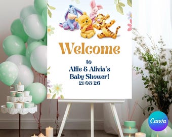 Winnie The Pooh Baby Shower Welcome Sign: Gender Neutral Party Decor (Canva Template Printable)
