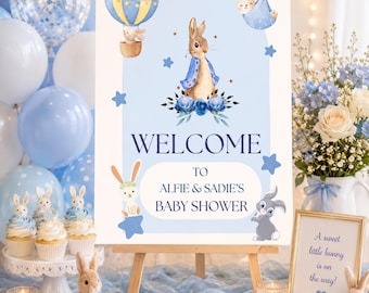 Peter Rabbit Baby Shower Welcome Sign, Editable Poster (Digital Download)