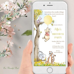 Invito elettronico di compleanno a tema Winnie the Pooh, invito per festa telefonica a tema Winnie the Pooh, download immediato, messaggio di testo, invito per smartphone, PYB