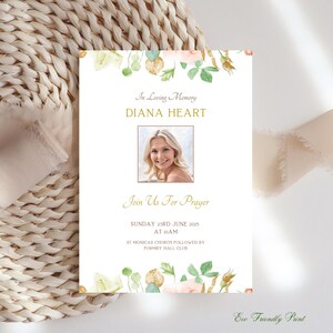 Editable Blush Floral Funeral Invitation Female Memorial Service Invite Printable Template Instant Download #FBF
