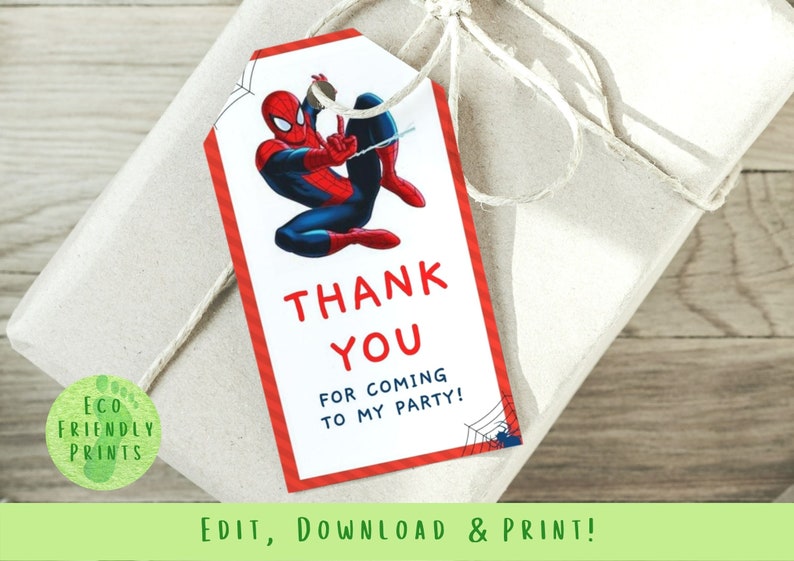 Spiderman Birthday Favor Tag Boy Superhero Party Decoration Thank You Tags Gift Tags Printable Editable Template