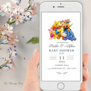 Invito elettronico di genere neutro per Winnie the Pooh, invito per baby shower di Winnie the Pooh, invito elettronico modificabile per baby shower #CP