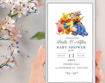 Klassische Pooh Bär elektronische Baby-Dusche-Einladung, Winnie The Pooh Telefon Party Evite, Sofort Download, Textnachricht, Smartphone Invite DP