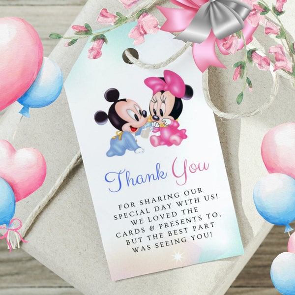 Etiqueta de fiesta editable de Mickey o Minnie Mickey o Minnie Gender Reveal Boy or Girl Mickey o Minnie Party Decor Canva Template Imprimible MM1
