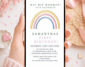 Rainbow Birthday E-vite, Colorful Electronic Invitation (Digital)