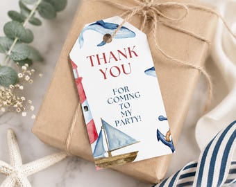 Nautical Birthday Favor Tags | Under The Sea Thank You Tags | Editable Party Favor Tags | Printable Birthday Tags | Instant Download