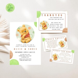 Winnie the Pooh Baby Shower Invitation Bundle: Printable Template (Digital Download)