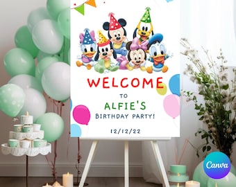 Editable Mickey Mouse Birthday Welcome Sign: Printable Canva Template