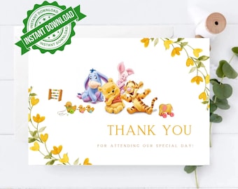 Pooh Bear Thank You Card, Gender Neutral Winnie The Pooh Bear Printable Template (Digital Download) YP