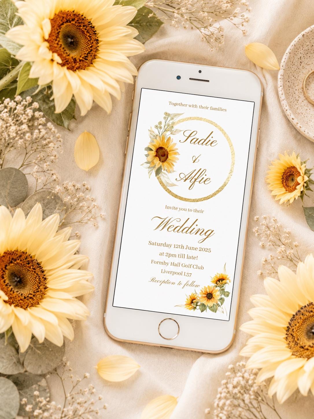Sunflower Wedding Invitation Evite Template Editable