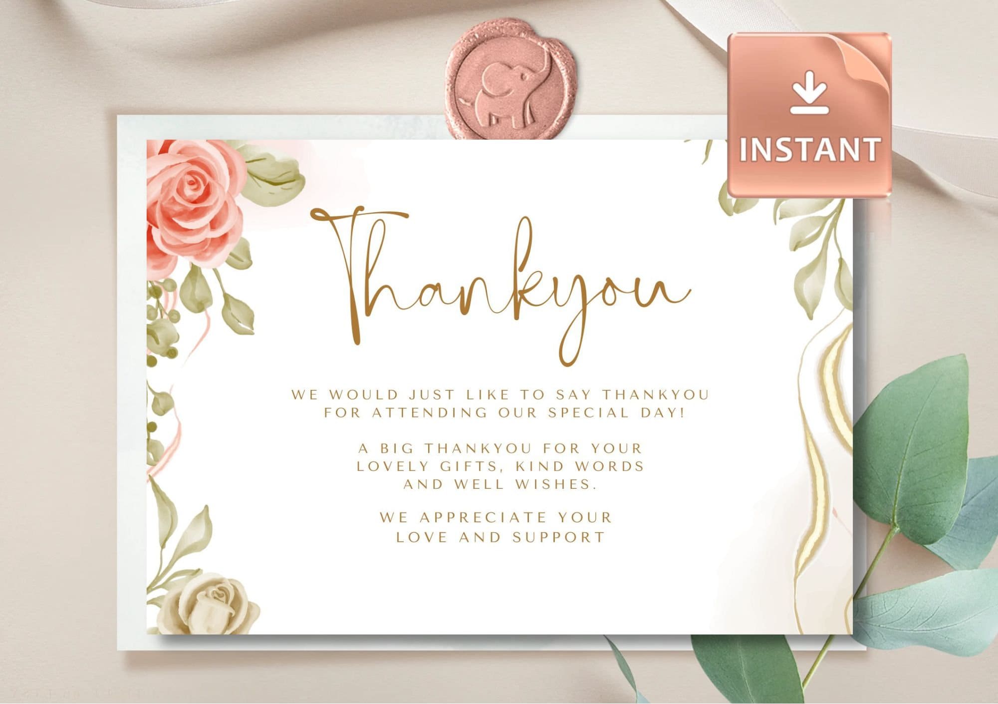 Thank You Card Template Wedding Printable Thank You Editable - Etsy