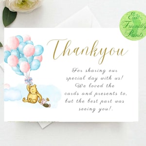 Winnie The Pooh Thank You Card, Classic Winnie Pooh Baby Shower Template, Winnie Pooh Gender Reveal, Classic Pooh Baby Shower Thank You PR