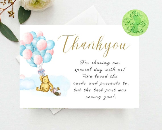 Winnie the Pooh Thank You Card: Baby Shower Gender Reveal (digital