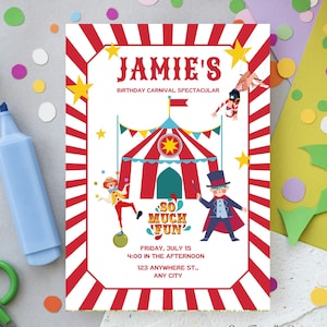 Carnival Birthday Invitation, EDITABLE Circus Party Invite Template, Boy Tween Celebration, Fun Rides, Kids Birthday, Instant Download