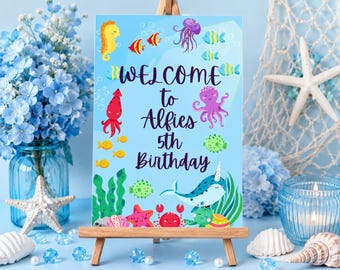 Under The Sea Birthday Welcome Sign, Ocean Party Decorations (Printable)
