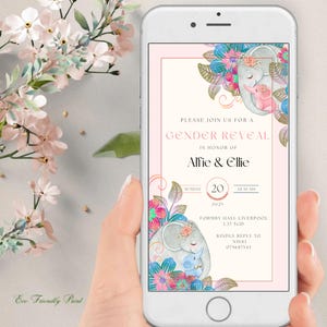 Editable Digital Gender Reveal Invitation, Electronic Gender Reveal Evite, Elephant Gender Reveal, Baby Shower Party Invitation