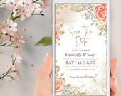 Pink Rose Save the Date Digital Invitation, E-vite (Instant Download)