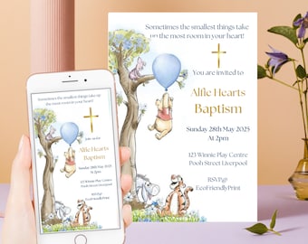 Boy Winnie The Pooh Baptism Invitation, Electronic Evite (Digital Download) PBB
