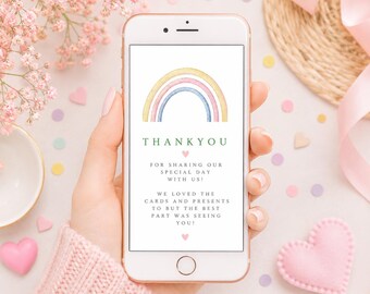 Electronic Rainbow Thank You Card Template Editable Digital Download, Simple Thank You Note